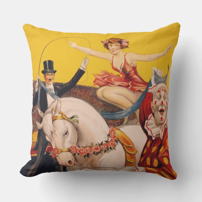Coussin Poster de l'artiste de cirque vintage coloré (Recto)
