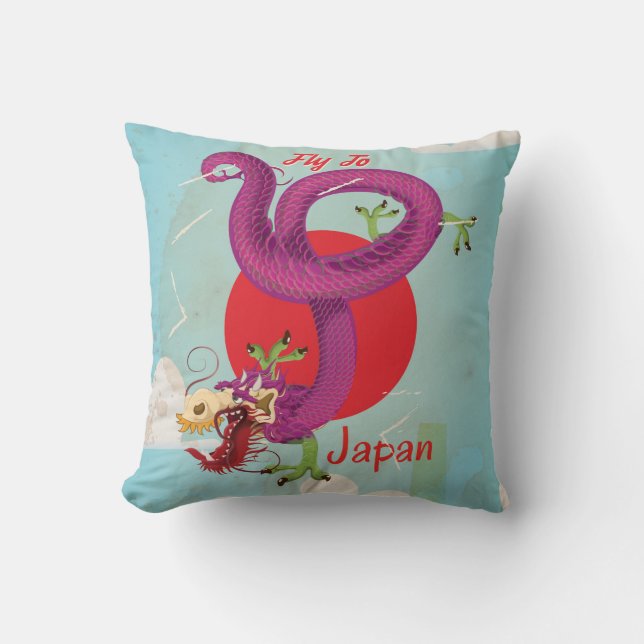 Coussin Poster du Vintage voyage japonais Dragon (Recto)