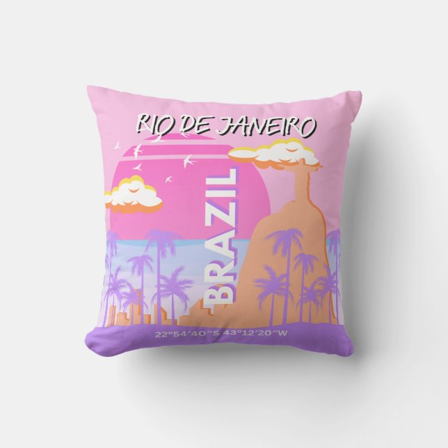 Coussin Poster rose de Rio de Janeiro Brésil Travel Art (Recto)