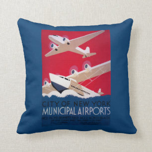 Coussin Poster vintage municipal d'aéroport de New York