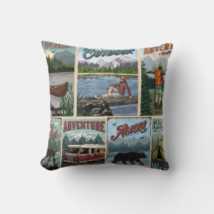 Coussin Posters vintage de loisirs en plein air avec canoë