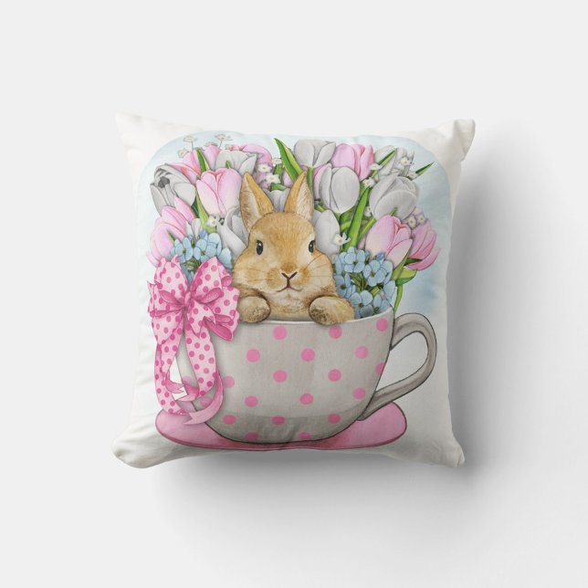 Coussin Pot à fleurs de lapin mignon (Easter Sunday Throw Pillow!)