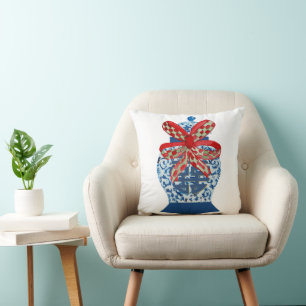 Coussin Pot à gingembre bleu de Noël    
