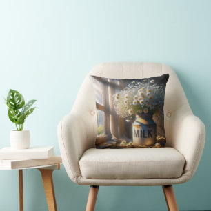 Coussin Pot à lait démodé avec des marguerites