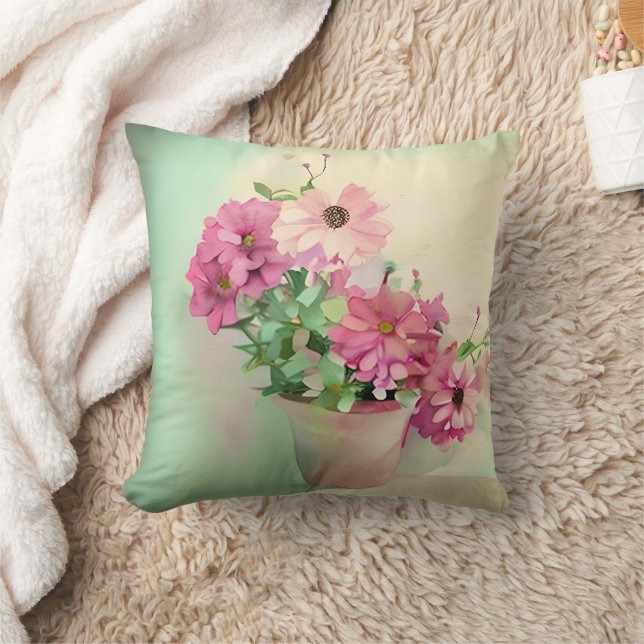 Coussin Pot de fleurs d'aquarelle rose (Couverture)