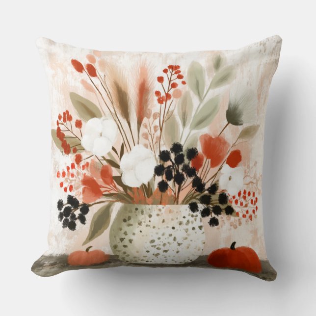 Coussin Pot de fleurs d'automne et Pot tacheté de rouille (Recto)