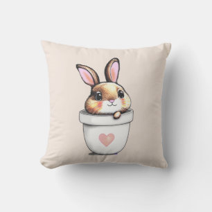 Coussin Pot de plante de lapin mignon sur beige champagne 