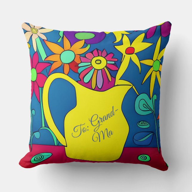 Coussin Pot floral psychédélique pour Gran (Recto)