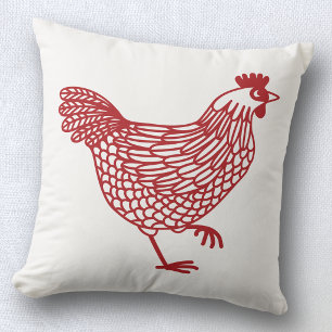 Coussin Poule Volaille Rouge et Blanche