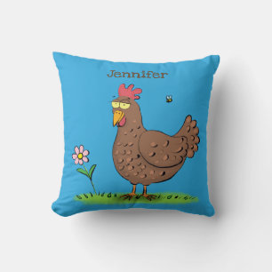 Coussin Poulet drôle rustique fantaisiste dessin animé