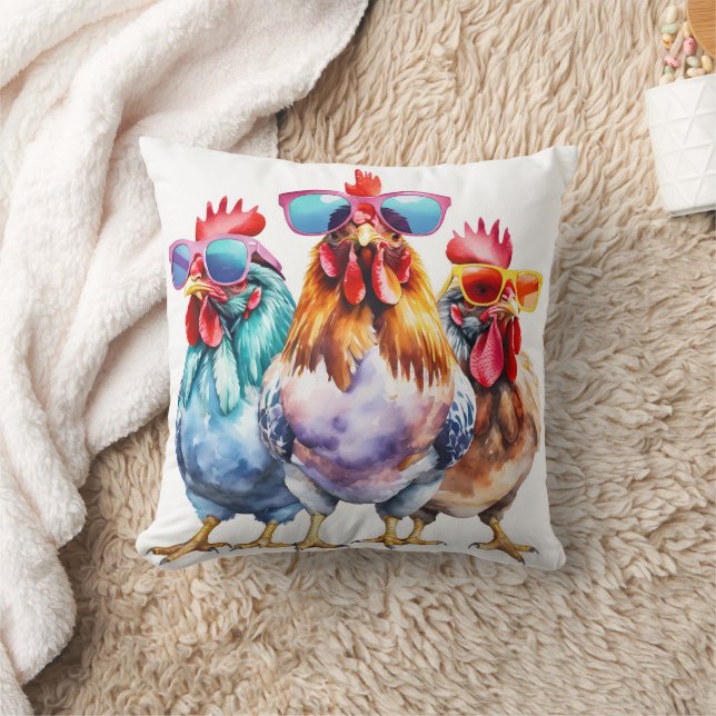 Coussin Poulets portant de grosses lunettes de soleil (Couverture)