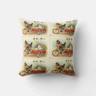 Coussin Poulette vintage sur bicyclette