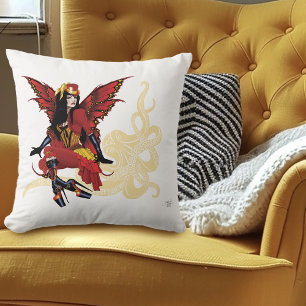 Coussin Poulpe Fée Steampunk Victorien Rouge Élégant