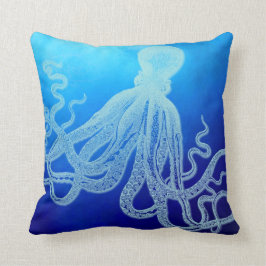 Coussin Poulpe géant vintage dans l'océan bleu profond