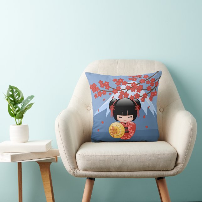 Coussin Poupée rouge Sakura Kokeshi - mignonne Geisha Girl (Chaise)