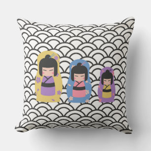 Coussin Poupées japonais Kimono Carré Cushion