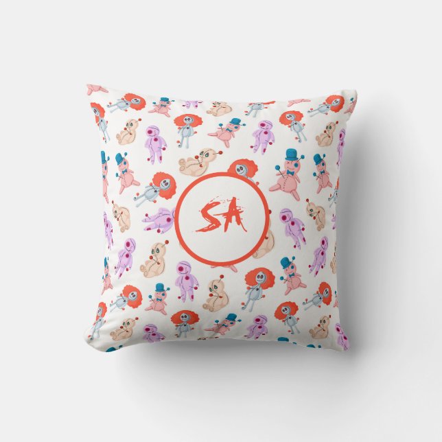 Coussin Poupées Vaudou Halloween Épouvantables Rouge Rose  (Recto)