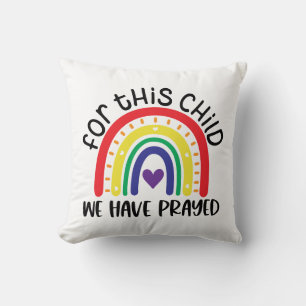 Coussin Pour cet enfant nous avons prié avec Boho Rainbow