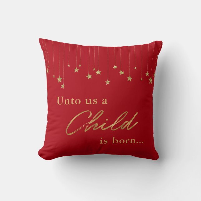 Coussin Pour nous un enfant naît Noël d'or manuscrit (Recto)