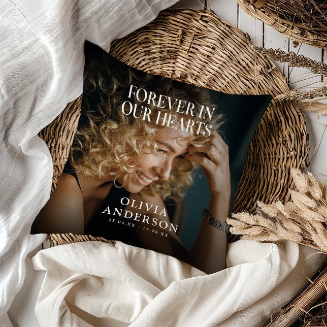 Coussin Pour toujours dans nos coeurs Grave Photo Hommage  (Créateur téléchargé)