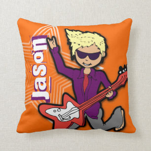 Coussin pourpre orange de garçon rockstar nommé de