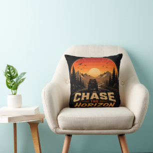 Coussin Poursuivez l'Horizon Vintage Retro Coucher de Sole