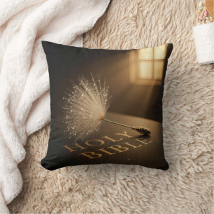 Coussin Pousse de pissenlit avec des gouttelettes d'eau su