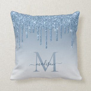 Coussin Poussière de Luxe Bleu Paillettes Gouttes Glamour 