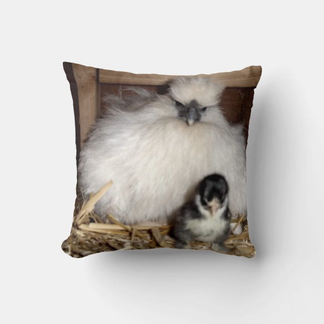 Coussin Poussins et mère poulets en soie (Recto)