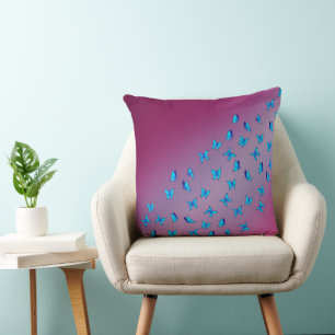 Coussin Poutres de Lune Rose Abstraites et papillons