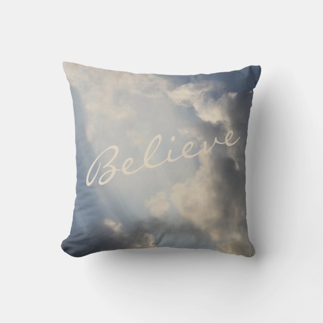 Coussin Poutres de soleil nuages blancs Inspiration Croire (Recto)