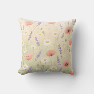 Coussin Prairie de fleurs sauvages pastel en floraison dou