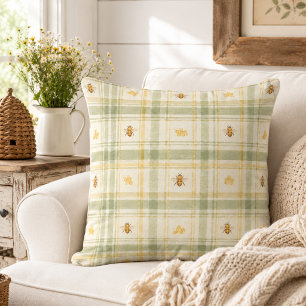 Coussin Prairie de Miel Vert Plaid Charme Country