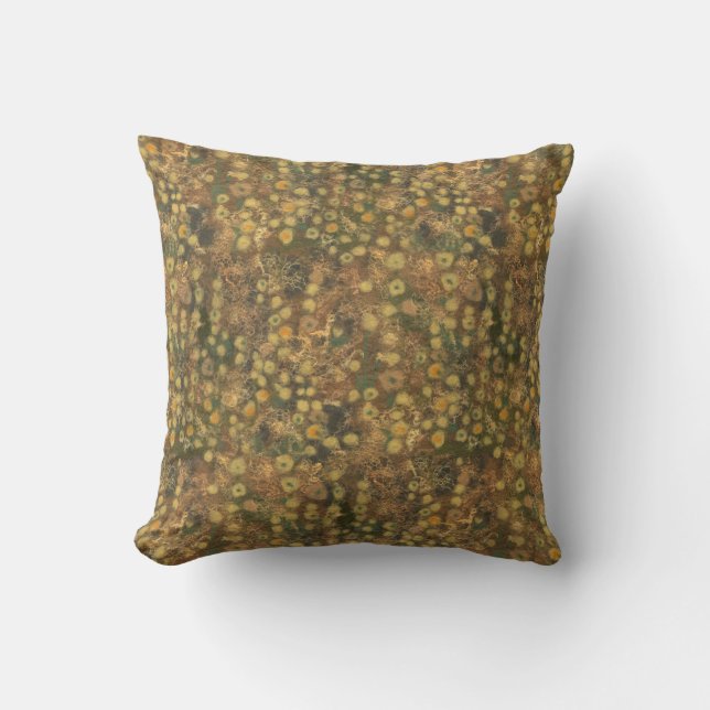 Coussin Pré doré, abstrait motif floral vert olive (Recto)