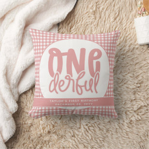 Coussin Premier anniversaire personnalisé Mignon pastel ro
