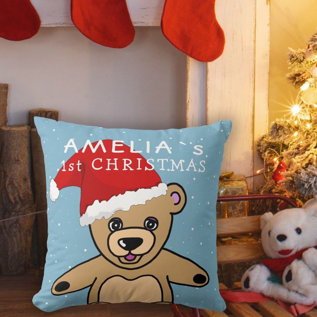 Coussin Premier bébé mou de Noël Teddy Bear Santa Hat (Créateur téléchargé)