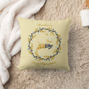 Coussin Premier cerf de Noël avec Couronne Jaune