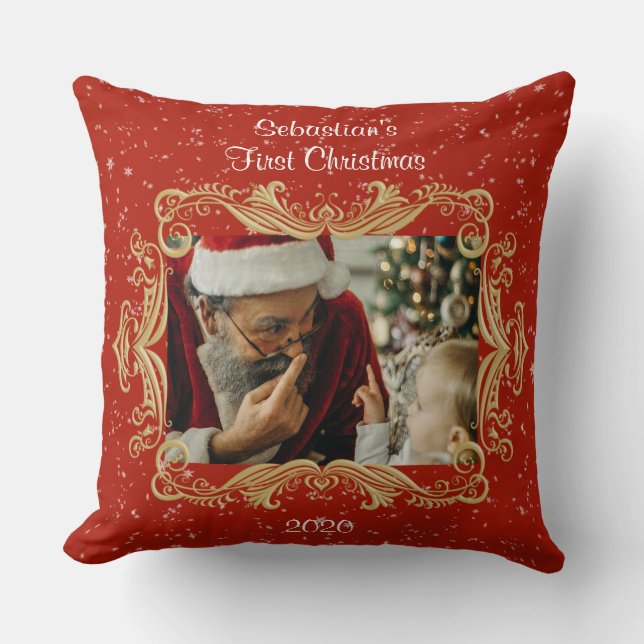 Coussin Premier Modèle photo de Noël du bébé Date (Recto)