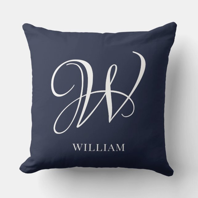 Coussin Premier monogramme bleu marine personnalisé (Recto)