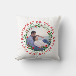 Coussin Premier Noël comme M. et Mme couronne rouge photo
