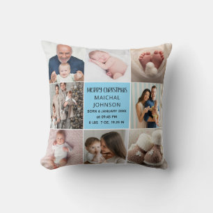 Coussin Premier Noël de bébé garçon Statistiques de naissa