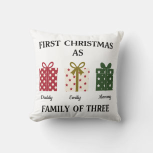 Coussin Premier Noël en tant que Famille de Trois Cadeaux