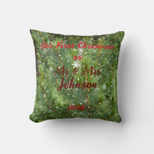 Coussin Premier Noël en tant que M. et Mme noms et date mo