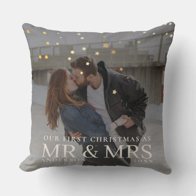 Coussin Premier Noël en tant que Monsieur et Madame Couple (Recto)