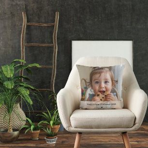 Coussin Premier Noël Nom Année Cœur Photo Moderne