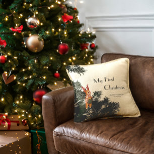 Coussin Premier Noël – Renne chantant des cantiques dans u