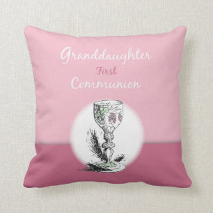 Coussin Premier rose de communion de petite-fille, calice