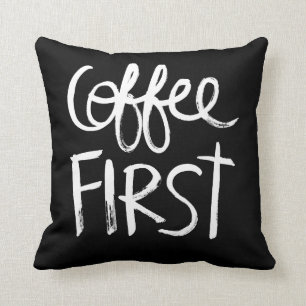 Coussin Premier style blanc de manuscrit de brosse du café