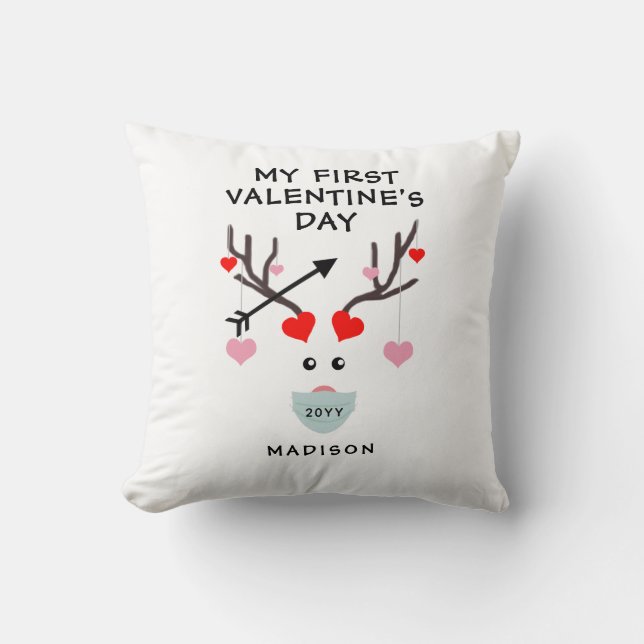 Coussin Premier Valentines Jour mignonne Bébé Coeur Cerf M (Recto)