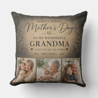 Coussin Première fête des mères de grand-mère Élégant noir